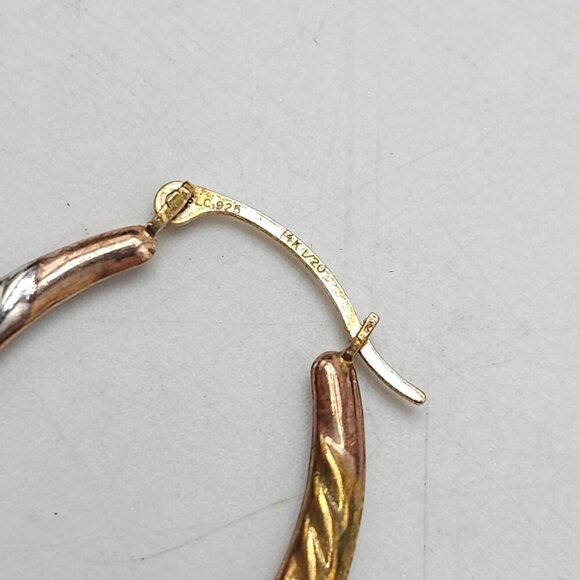14K Gold-Bonded Sterling Silver Tri-Tone Twist Oval Hoop Earrings - Picture 2 of 5